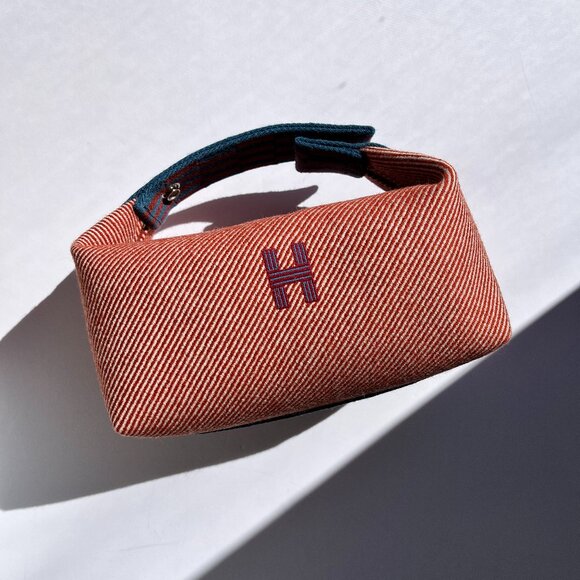 HERMES Bride-A-Brac H Natte Wool PM Tomette Red Blue Pouch Toiletry Bag - Picture 1 of 12